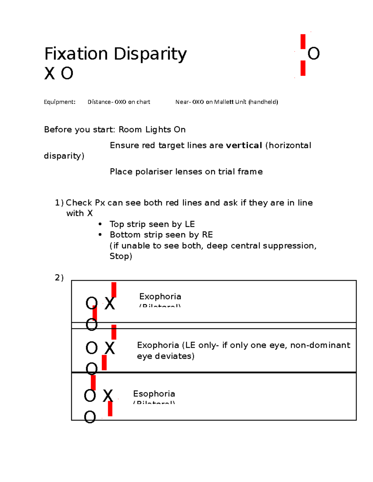 Fixation Disparity n/a Fixation Disparity O X O Equipment Distance