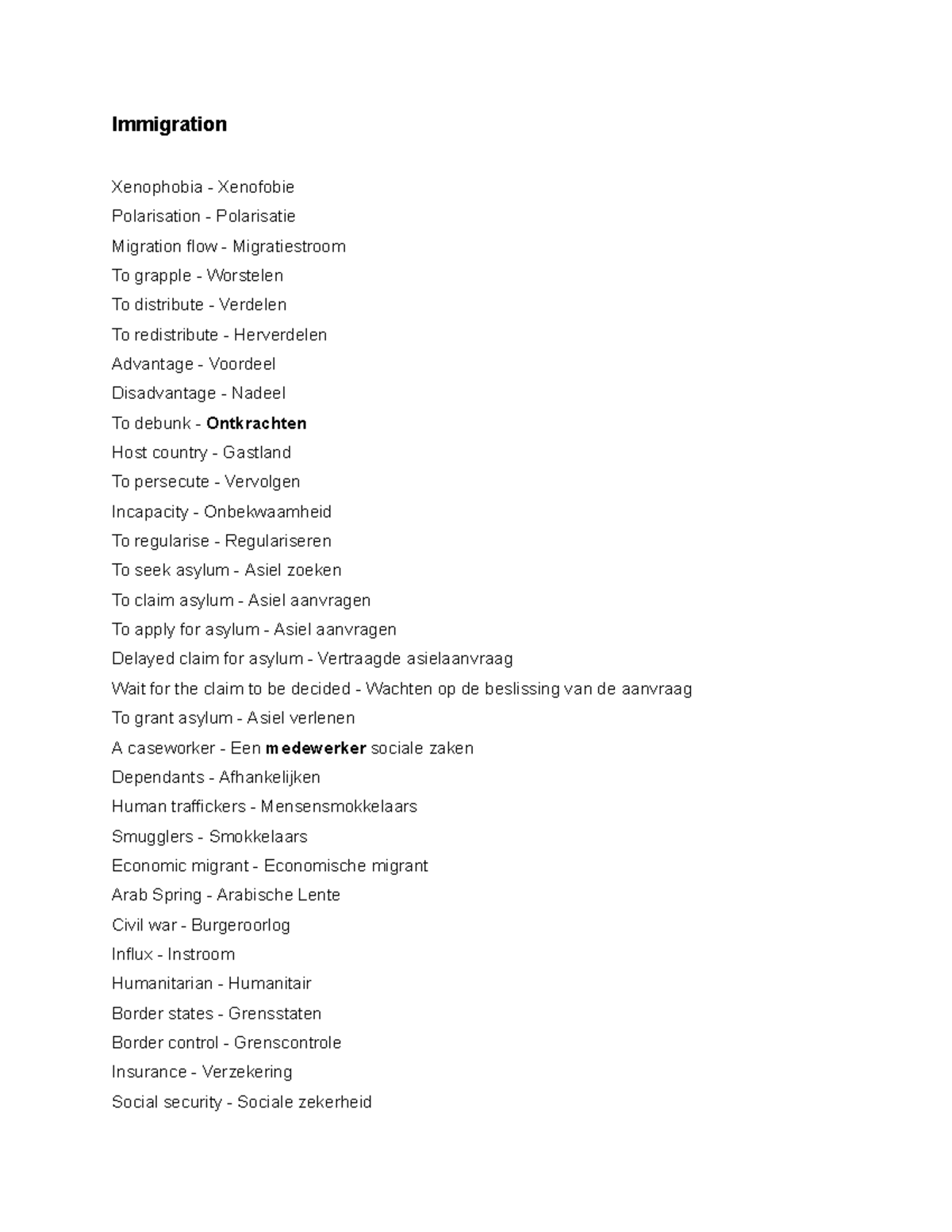 Doc van voc engels tweede trimester Immigration Xenophobia Xenofobie Polarisation