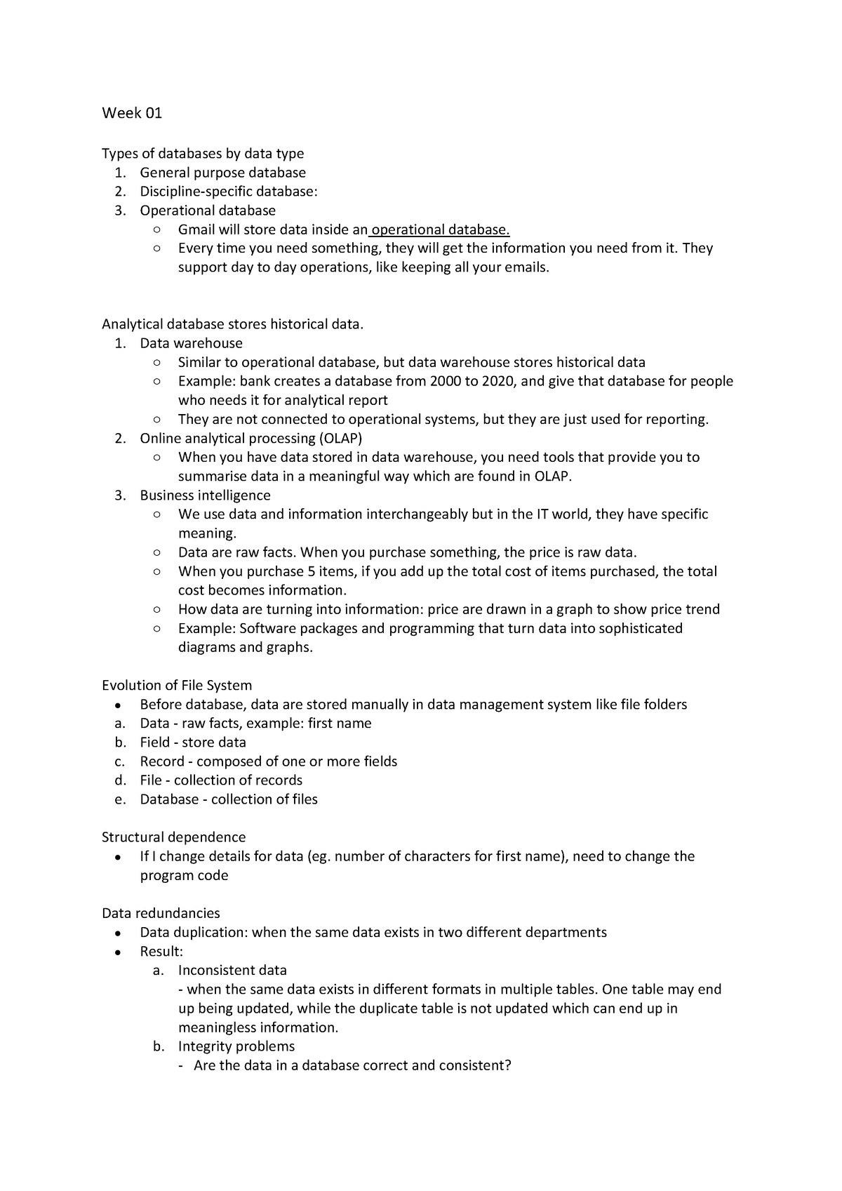 ITEC200 Week 01 - LECTURE NOTES - Week 01 Types of databases by data ...