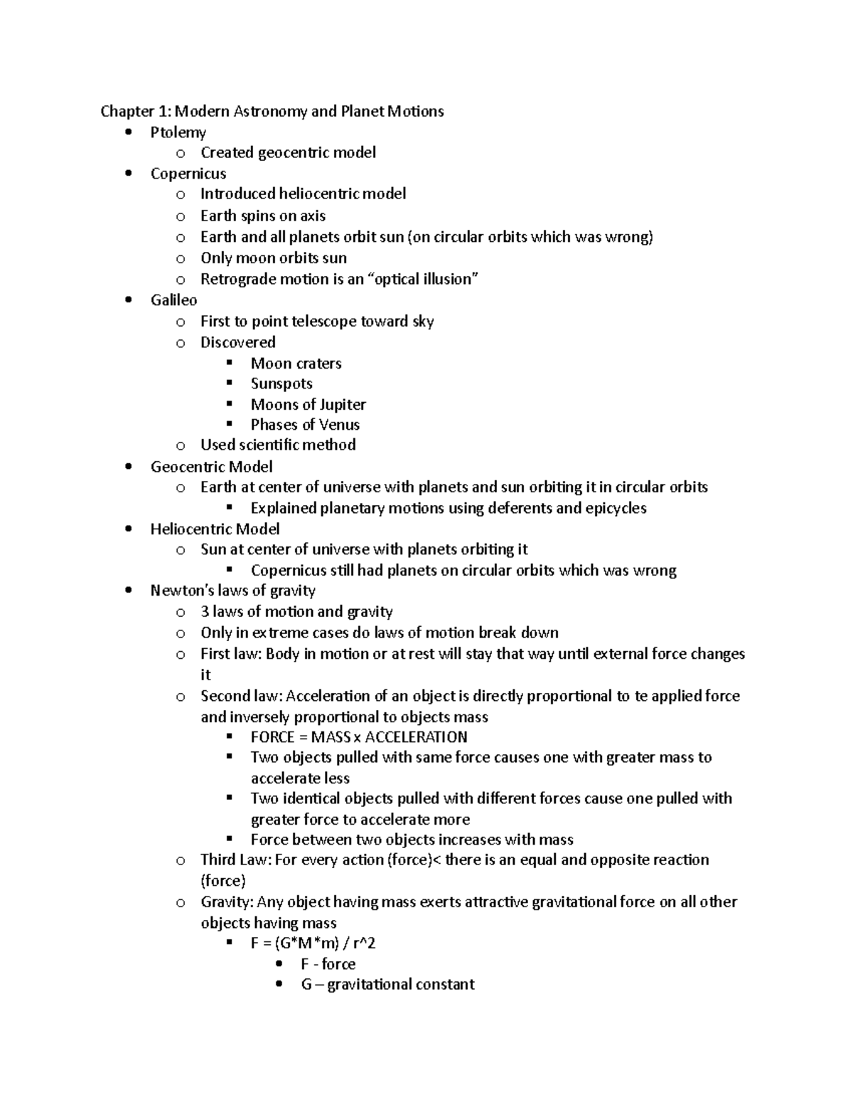 AST Chapter 1 - Chapter 1: Modern Astronomy and Planet Motions Ptolemy ...