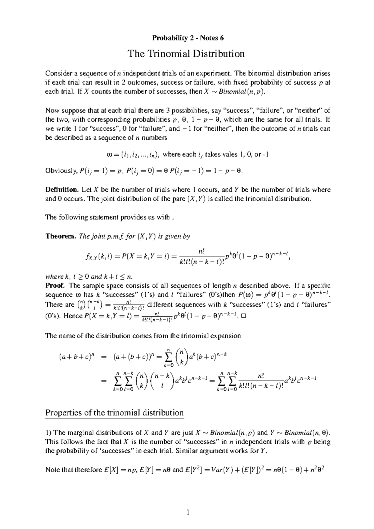 Notes 6 09 The Trinomial Distribution Studocu