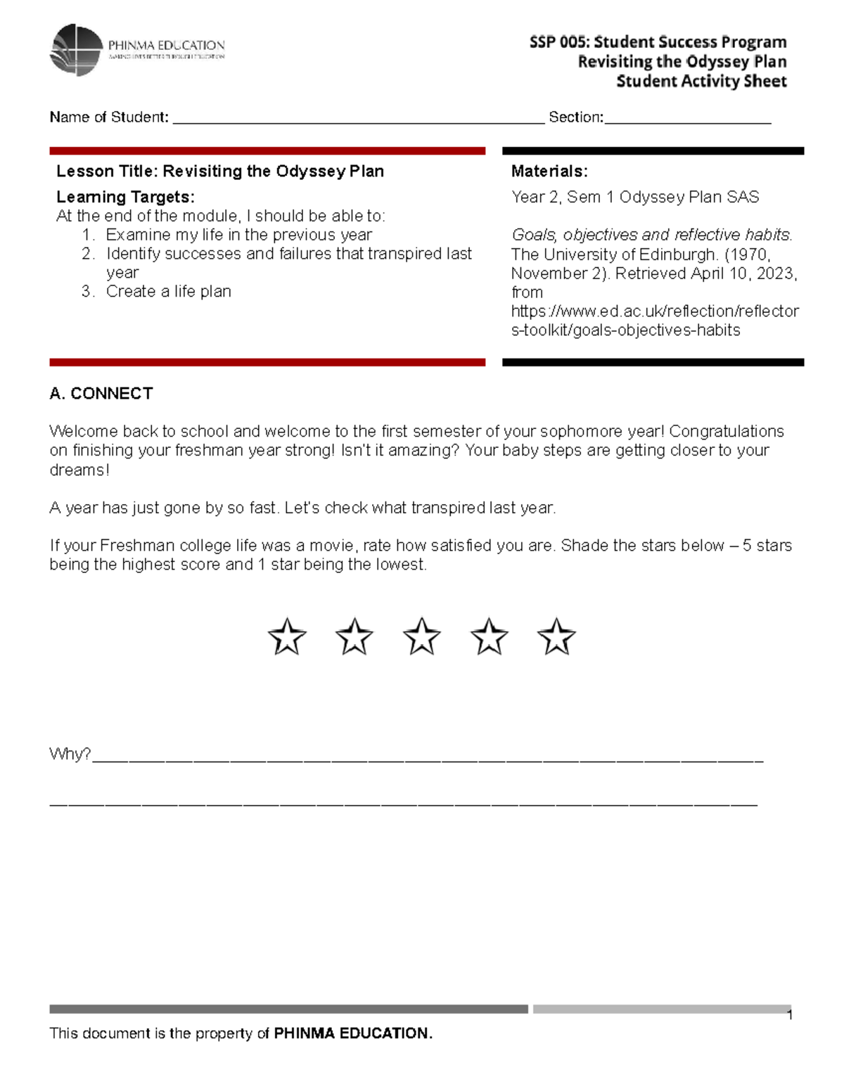 (1) SSP 005 Odyssey Plan (SAS)1 Lesson Title Revisiting the Odyssey