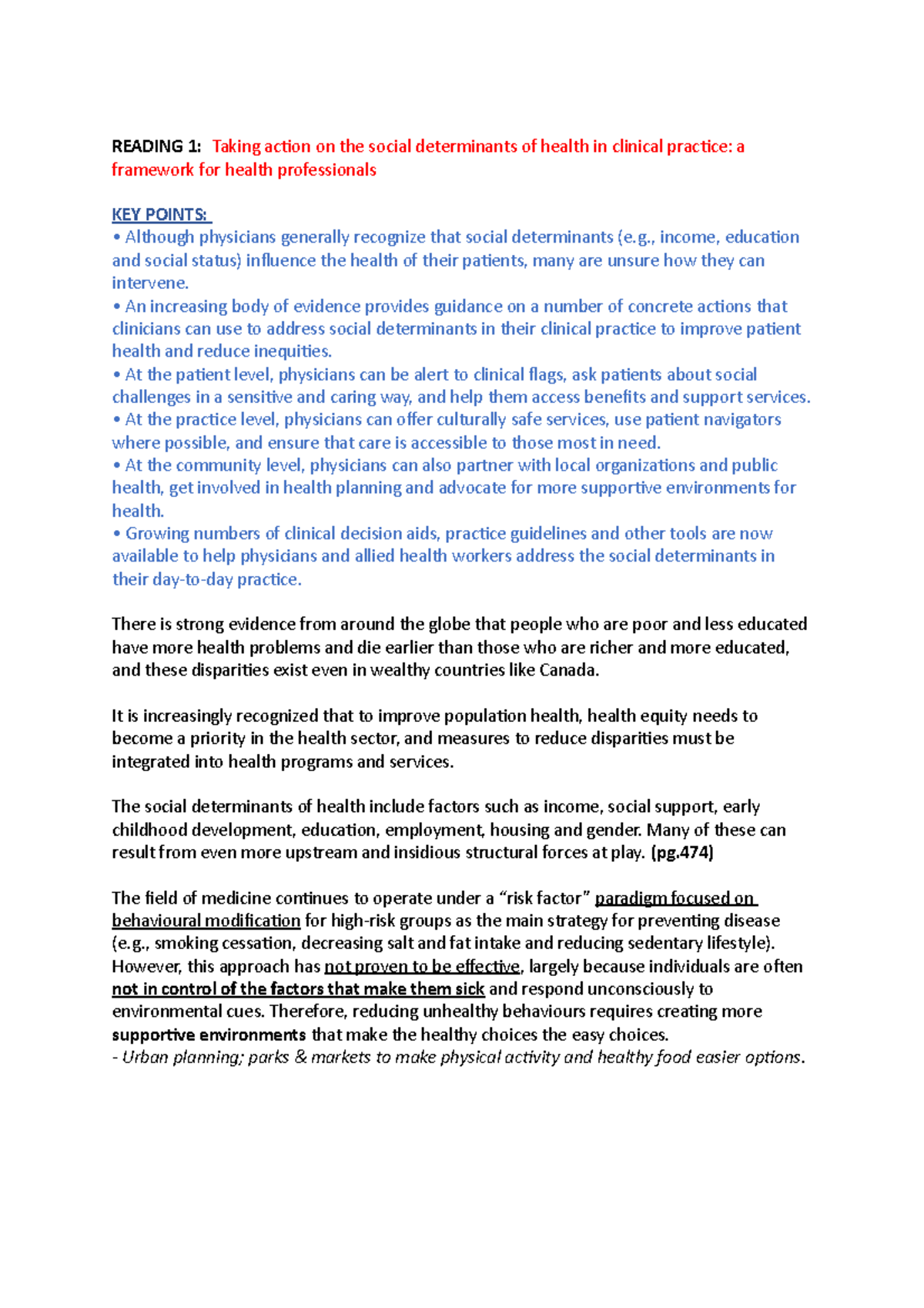 SDH WEEK 1 - week 1 - READING 1: Taking action on the social ...