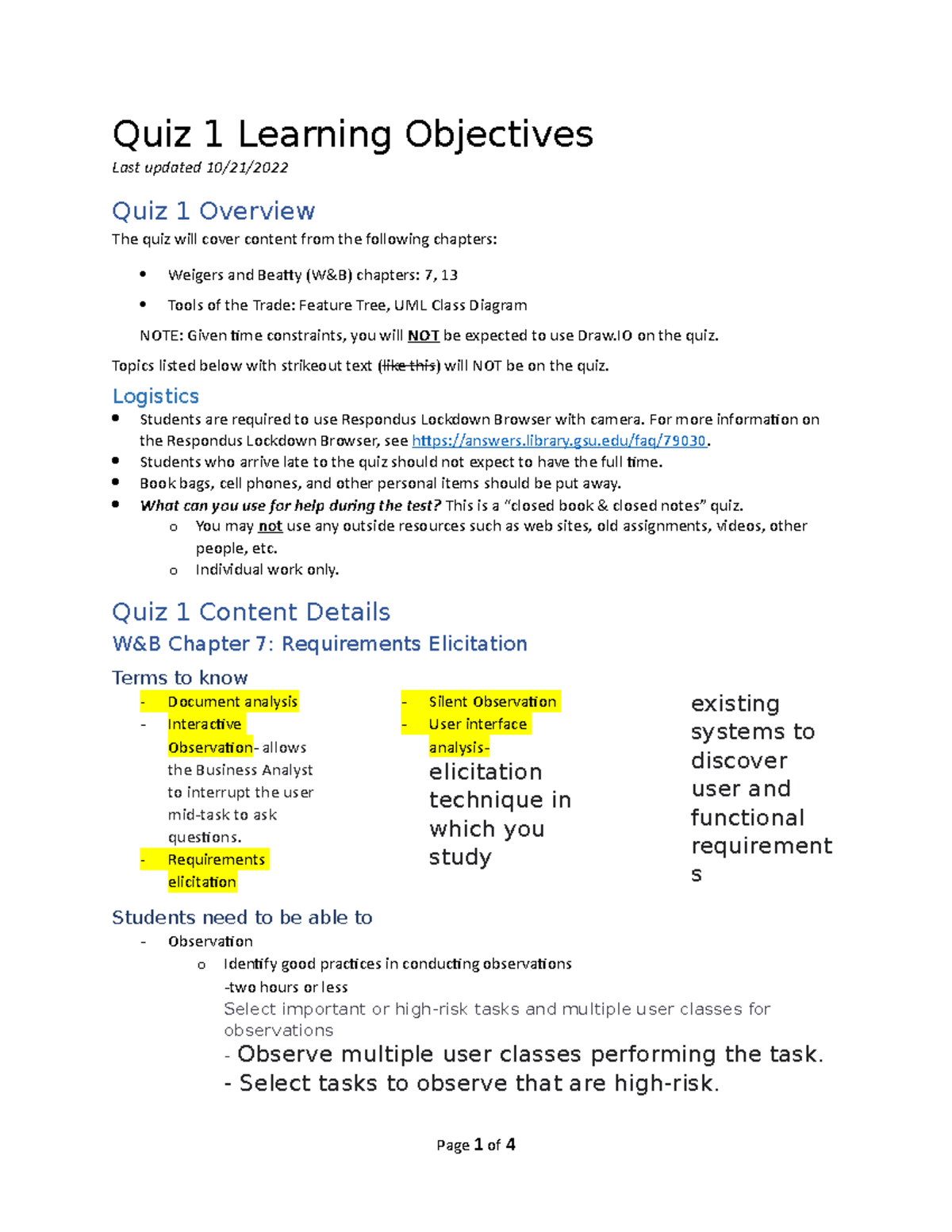 Quiz1 Learning Objective - Quiz 1 Learning Objectives Last updated 10 ...