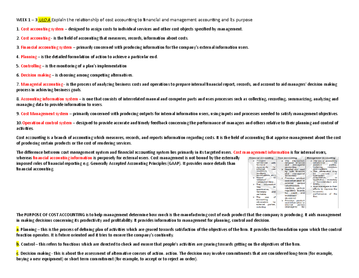 1.1 Key Notes and Reviewer For Accounting - WEEK 1 – 3 ULO A Explain ...