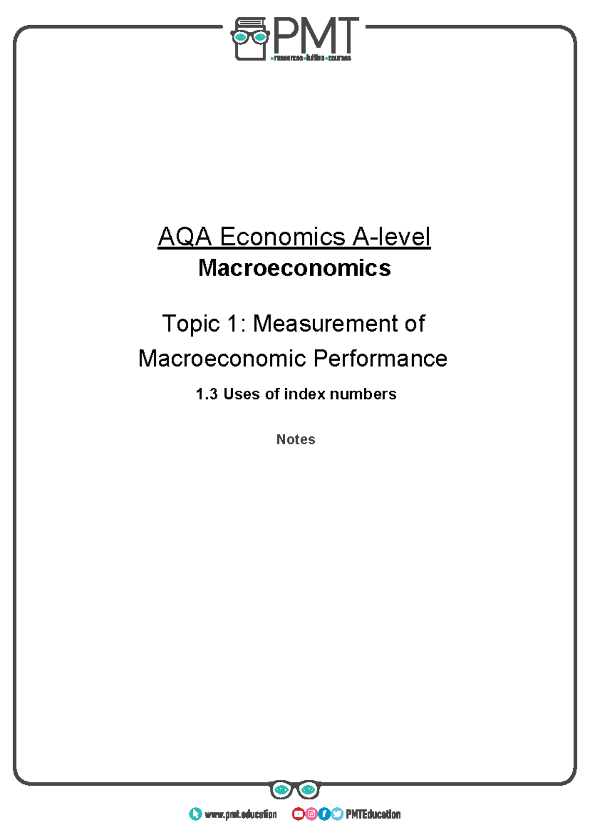 C) Uses of index numbers - AQA Economics A-level Macroeconomics Topic 1 ...