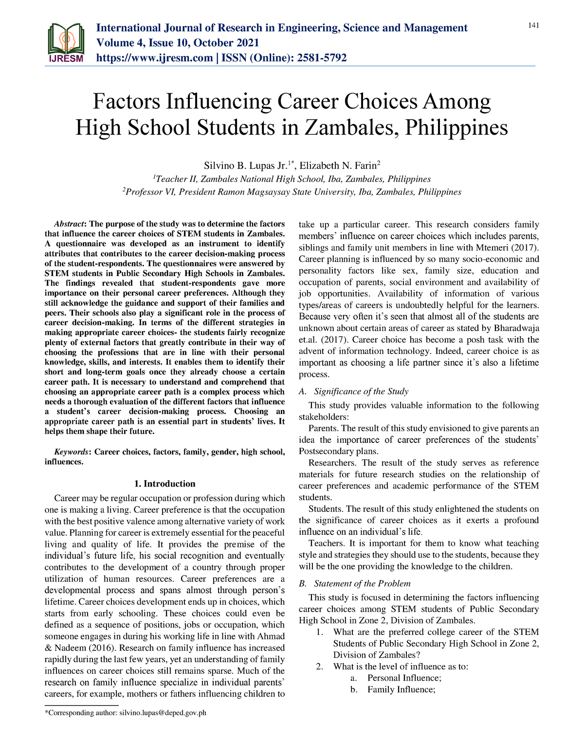 research paper on five factors
