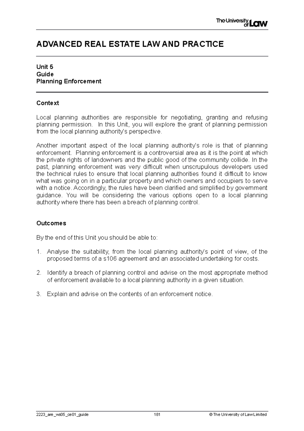 2223 are ws05 ce01 guide - ADVANCED REAL ESTATE LAW AND PRACTICE Unit 5 ...