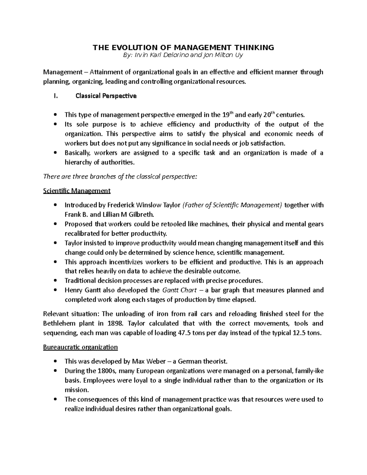 Evolution of Management - THE EVOLUTION OF MANAGEMENT THINKING By ...