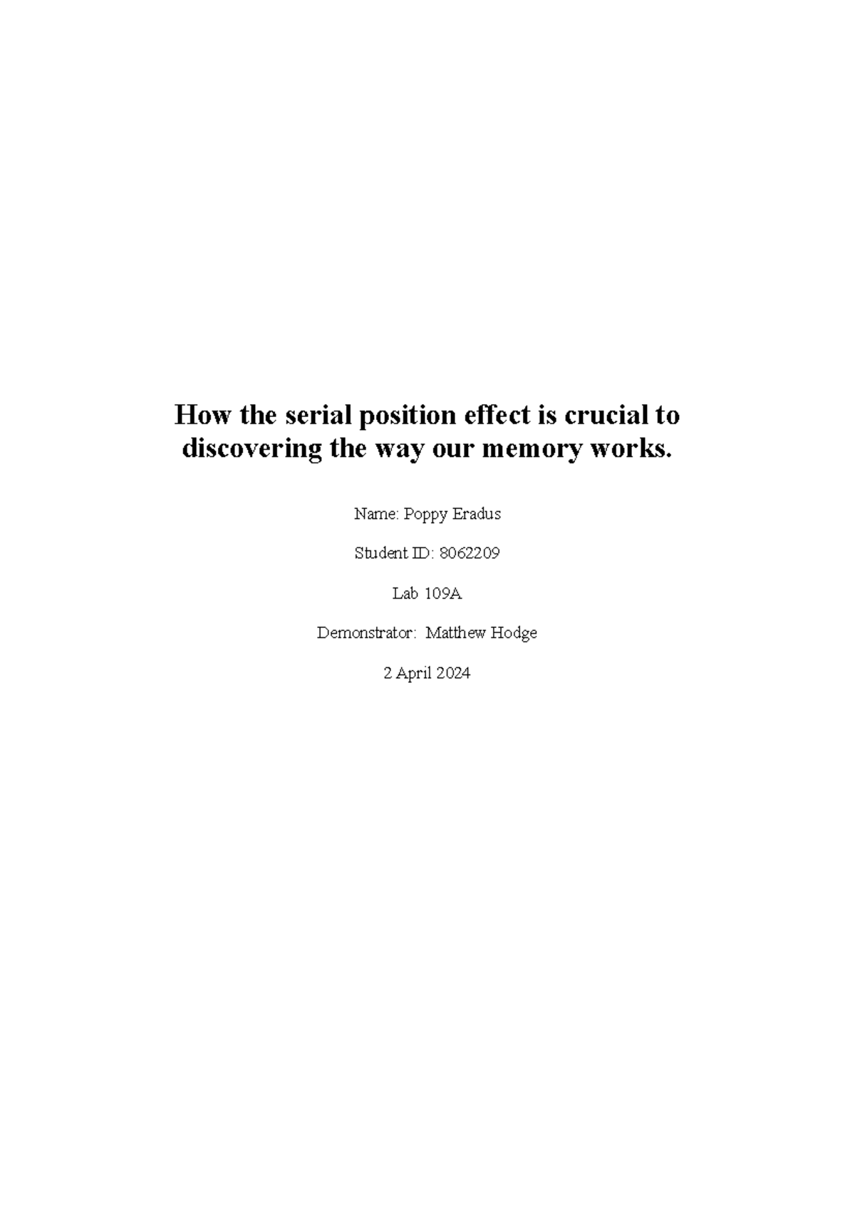 Mini Lab Report - How the serial position effect is crucial to ...