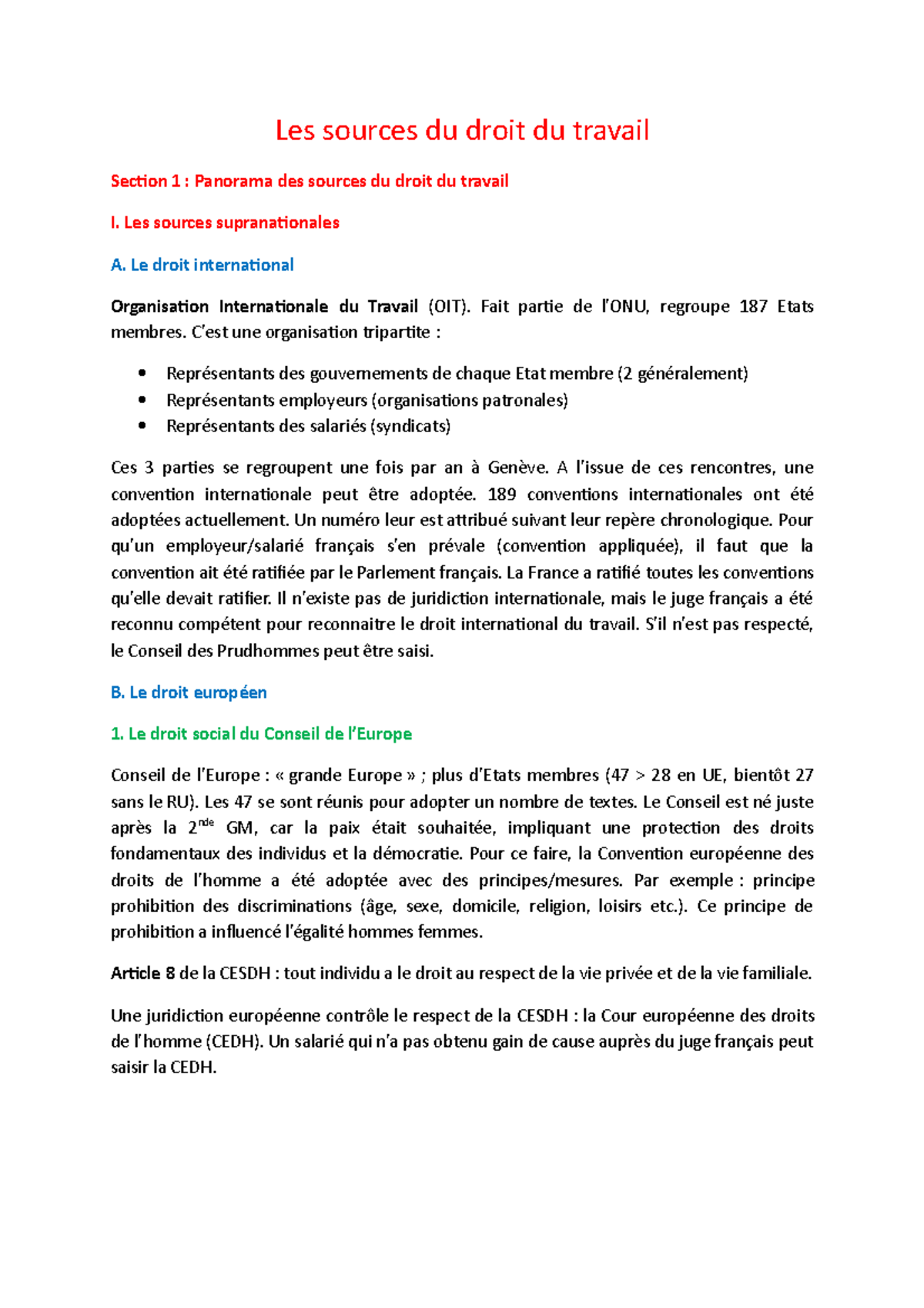 C1 Sources du droit du travail Les sources du droit du travail Section 1 Panorama des C1 Sources du droit du travail Les sources du droit du travail Section 1 Panorama des