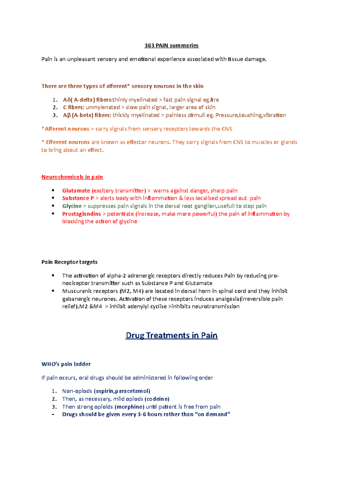 322 PAIN lecture - 363 PAIN summaries Pain is an unpleasant sensory and ...
