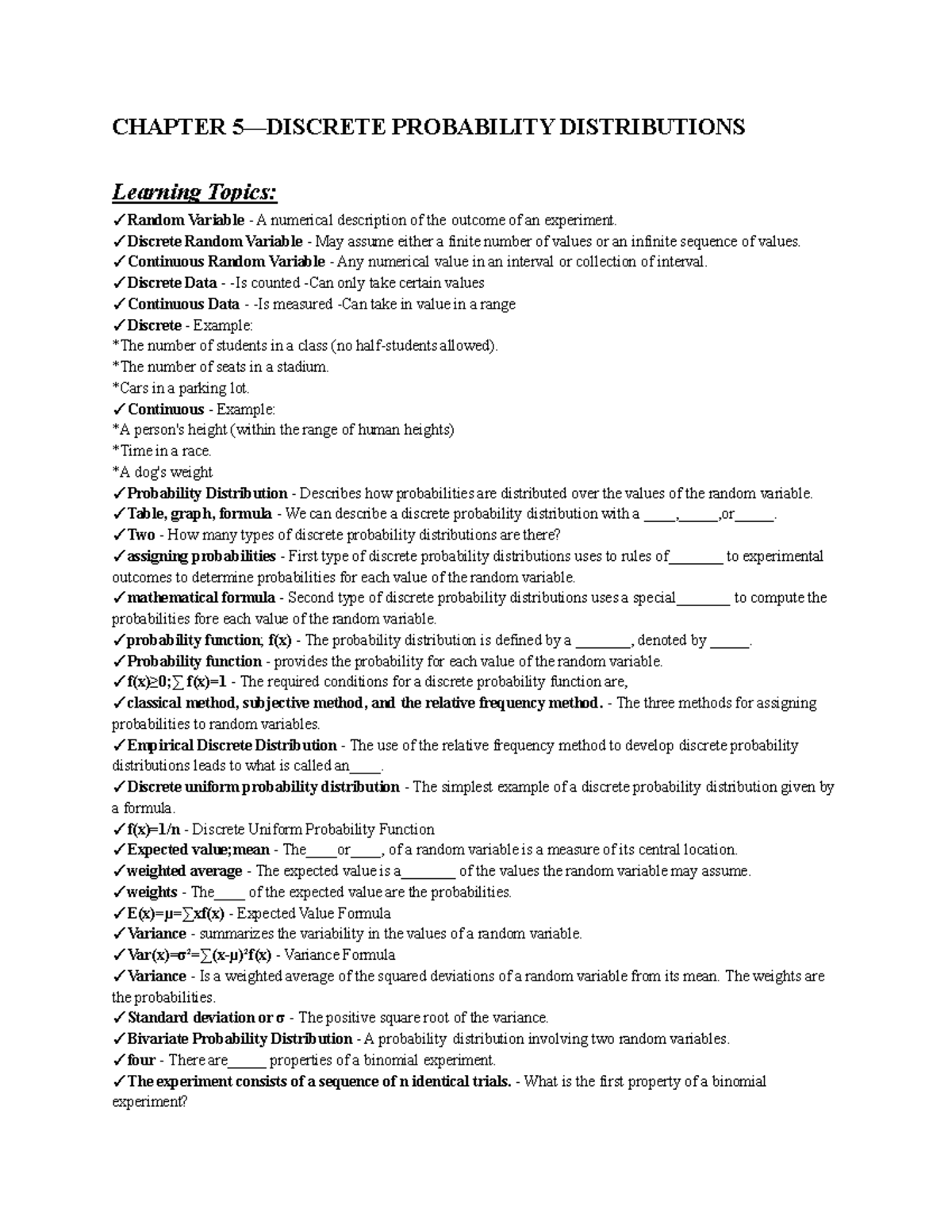Chapter 5bus172 - CHAPTER 5—DISCRETE PROBABILITY DISTRIBUTIONS Learning ...