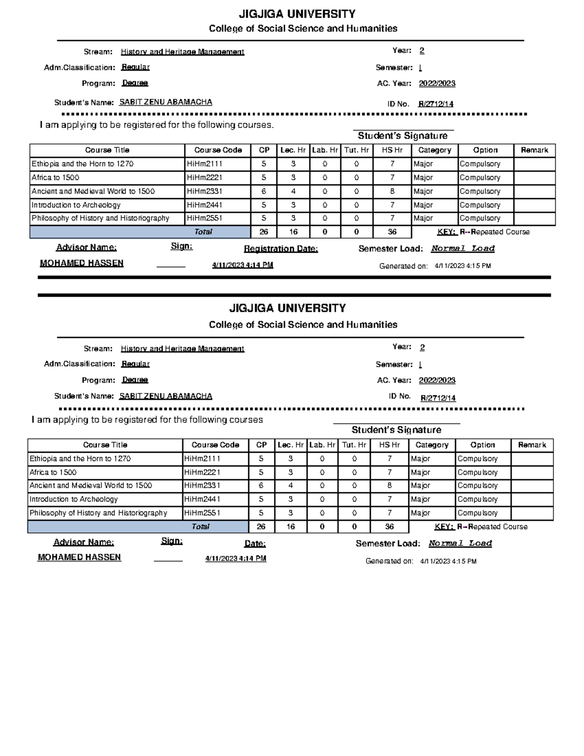 Student Registration Slip Batch Processing - History and Heritage ...