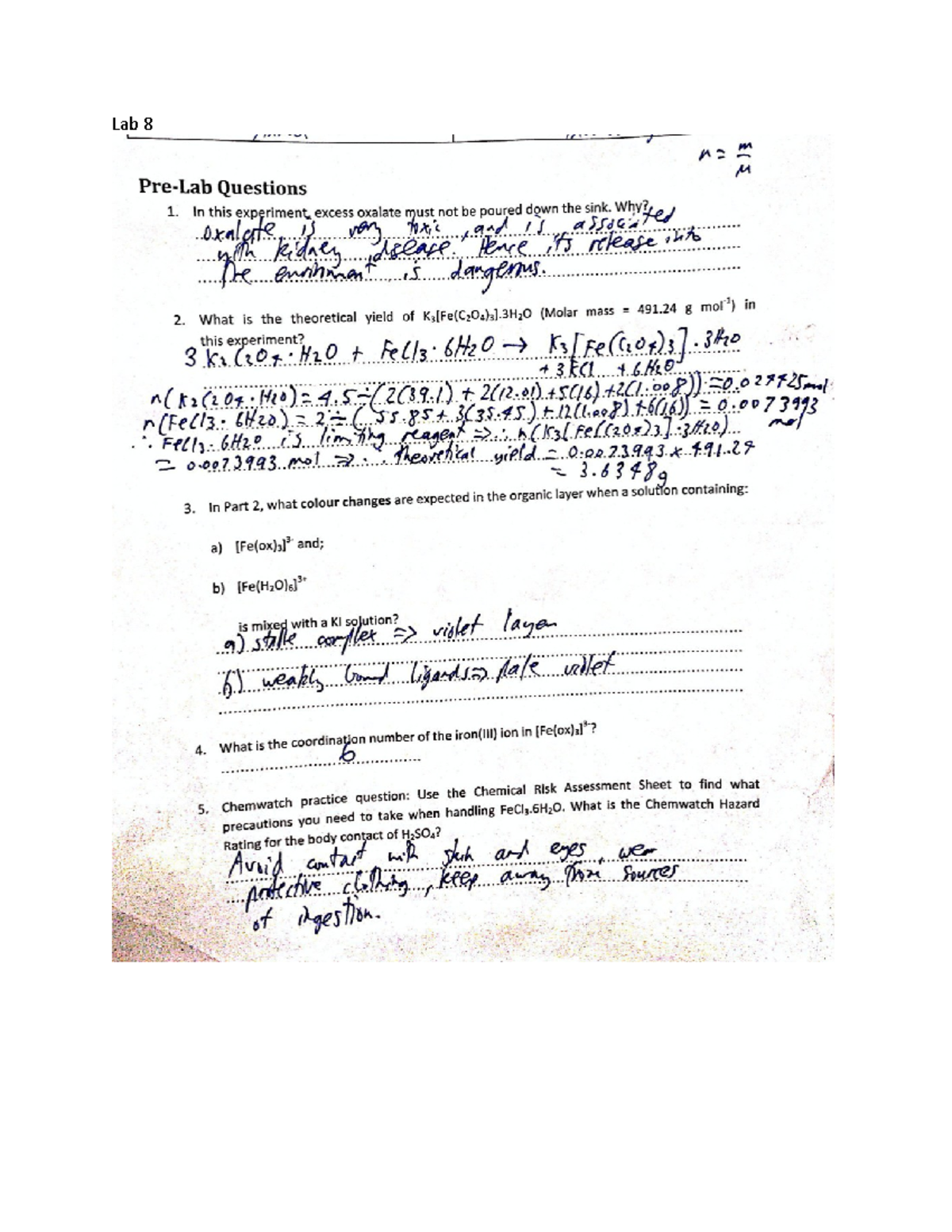 Lab 8 Chem1201 Lab Report 8 Chem1201 Lab Studocu