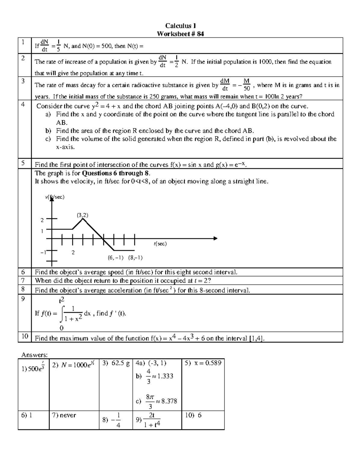 AB ws 084 exp growth - Dr. Myers calculus study worksheet with answer ...