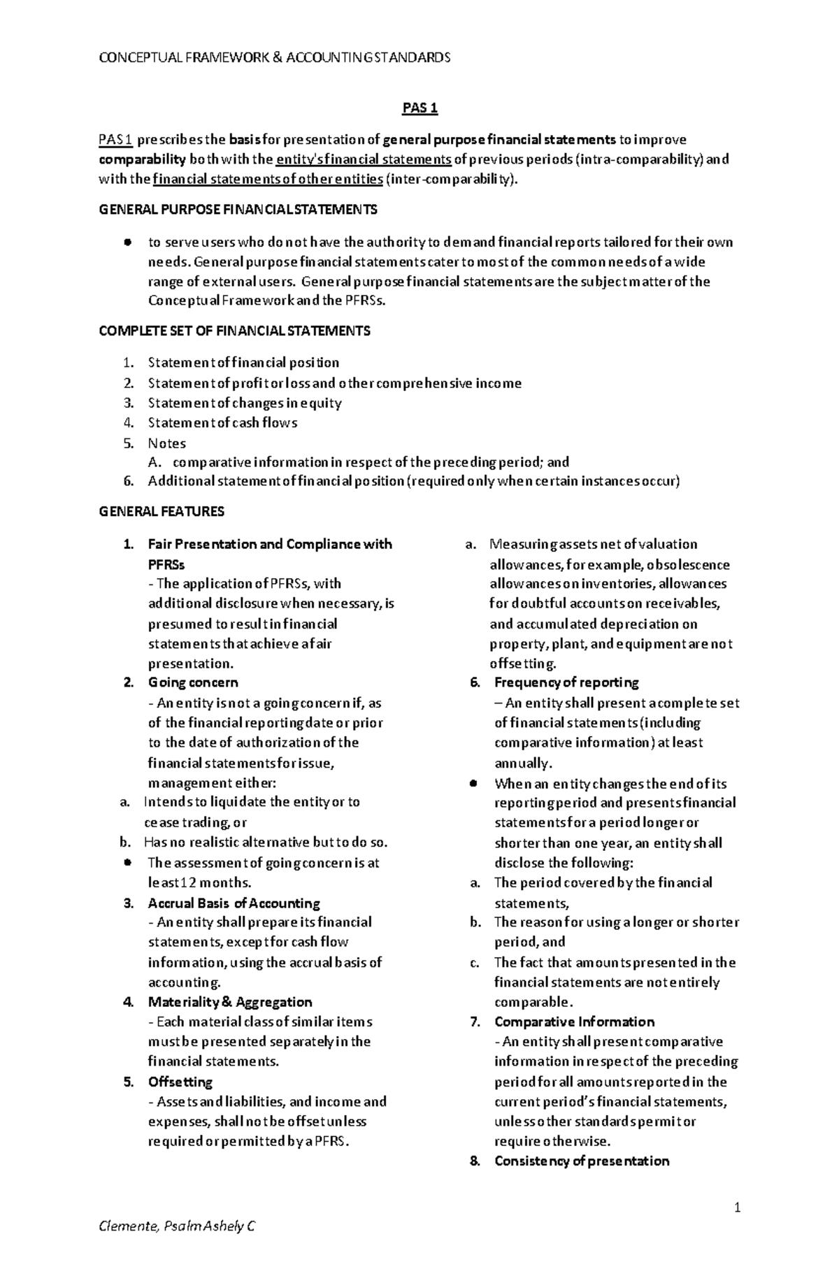 Conceptual Framework and Accounting Standards - 1 PAS 1 PAS 1 ...