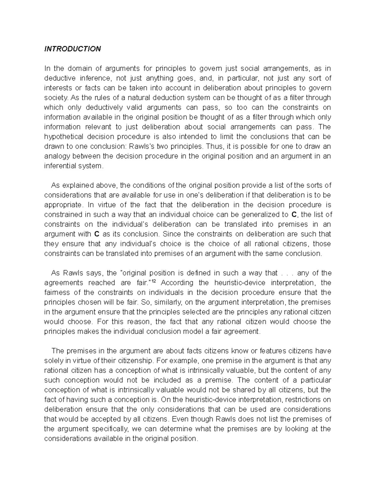 Defense of the Original Position - INTRODUCTION In the domain of ...