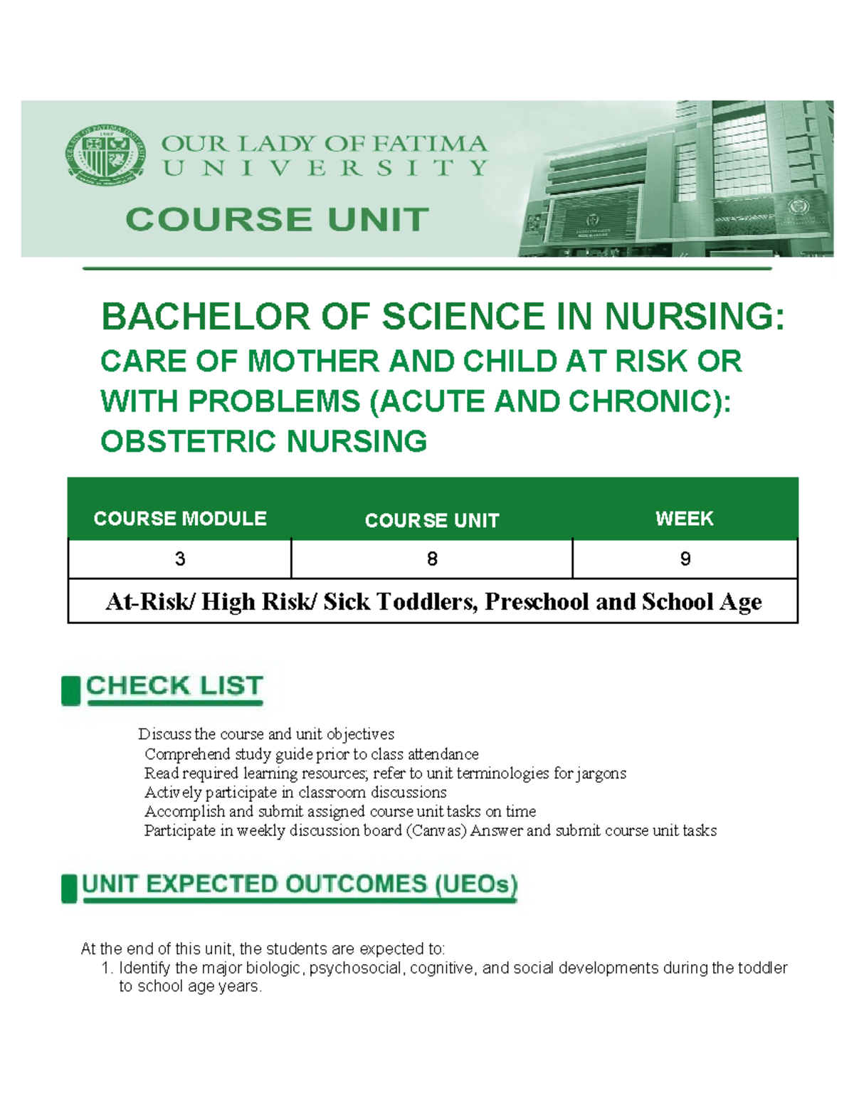 Course+UNIT+8+Week+9 - BACHELOR OF SCIENCE IN NURSING: CARE OF MOTHER ...