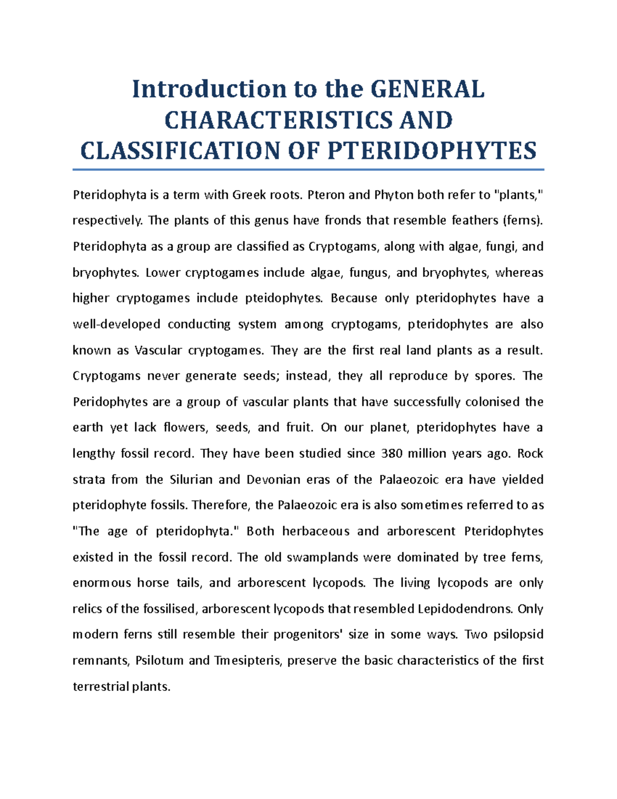 Introduction to the GENERAL CHARACTERISTICS AND CLASSIFICATION OF ...