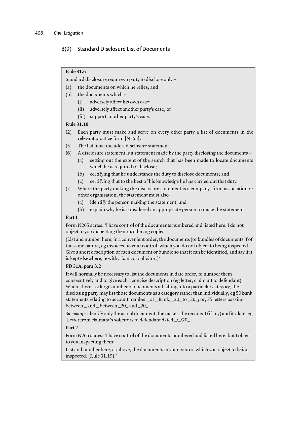 B(9) Standard disclosure list of documents - 408 Civil Litigation B(9 ...