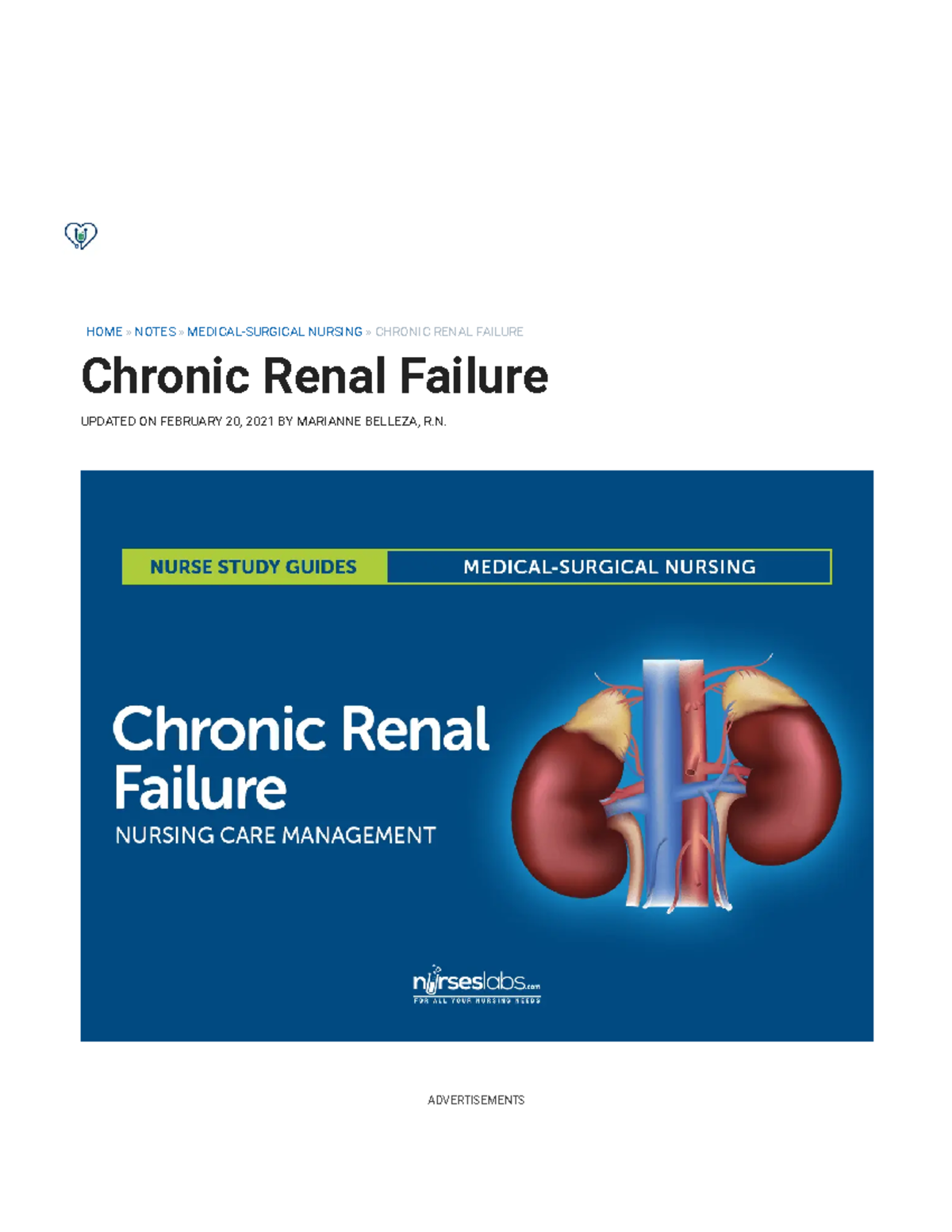 Chronic Renal Failure Nursing Care and Management Study Guide - HOME ...