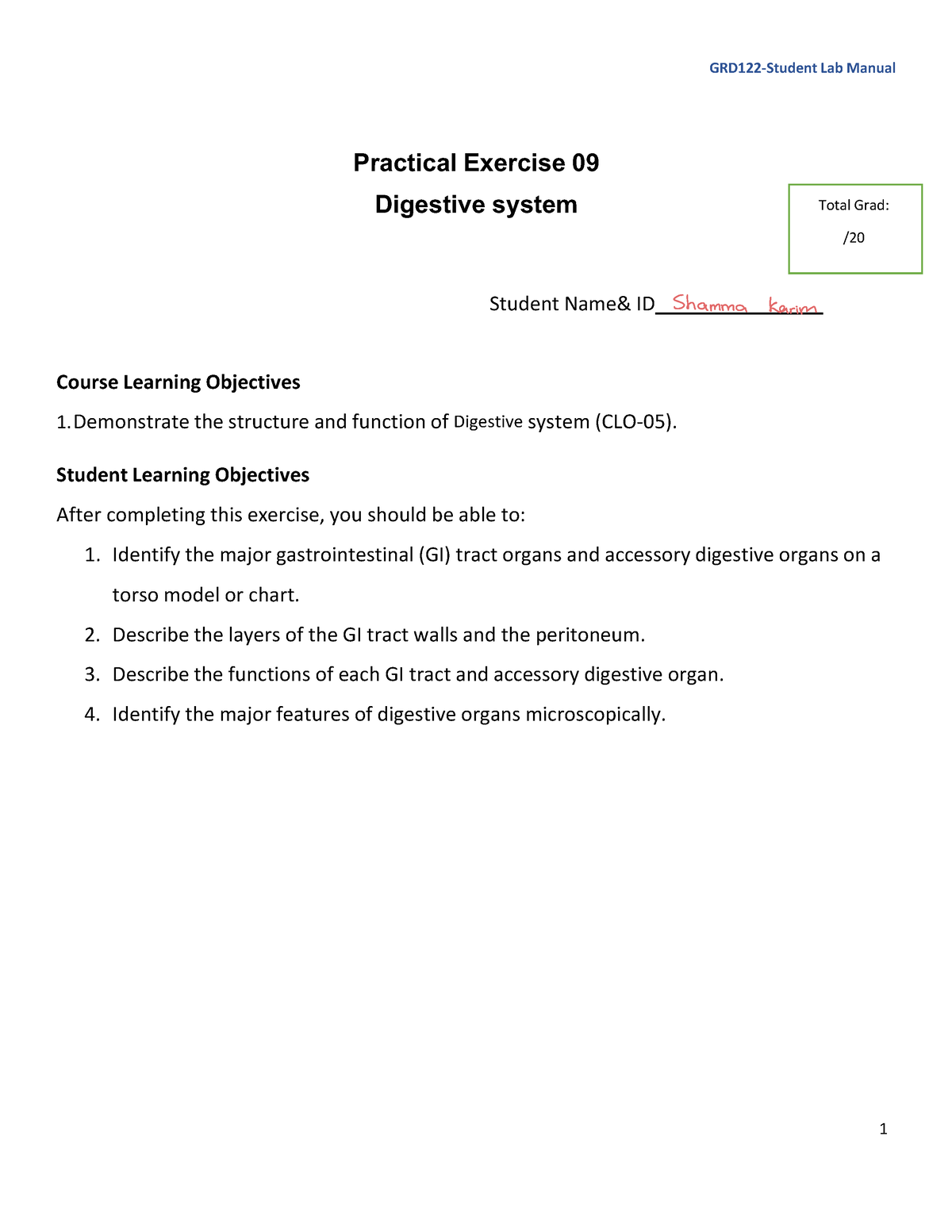 Lab 09 -The Digestive system -Student copy-1 - Human anatomy and ...