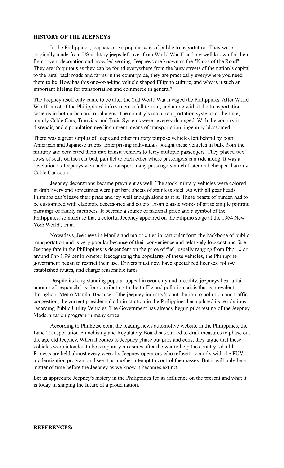 Historyjcdfgjlc History HISTORY OF THE JEEPNEYS In the Philippines