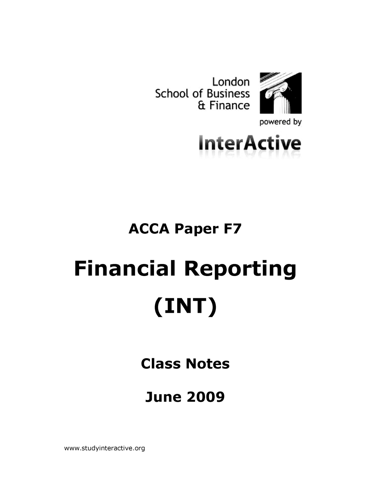 ACCA Paper F7 Financial Reoporting Class Note - ACCA Paper F7 Financial ...