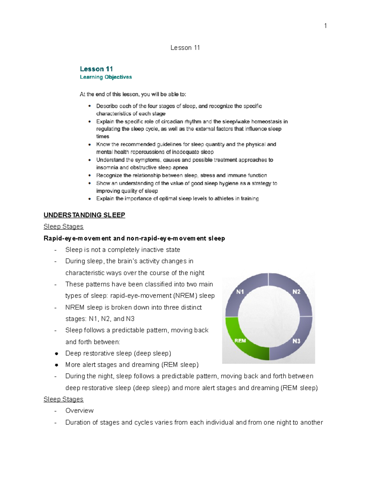 Lesson 11 Exi 202 - Lecture notes 11 - Lesson 11 UNDERSTANDING SLEEP ...