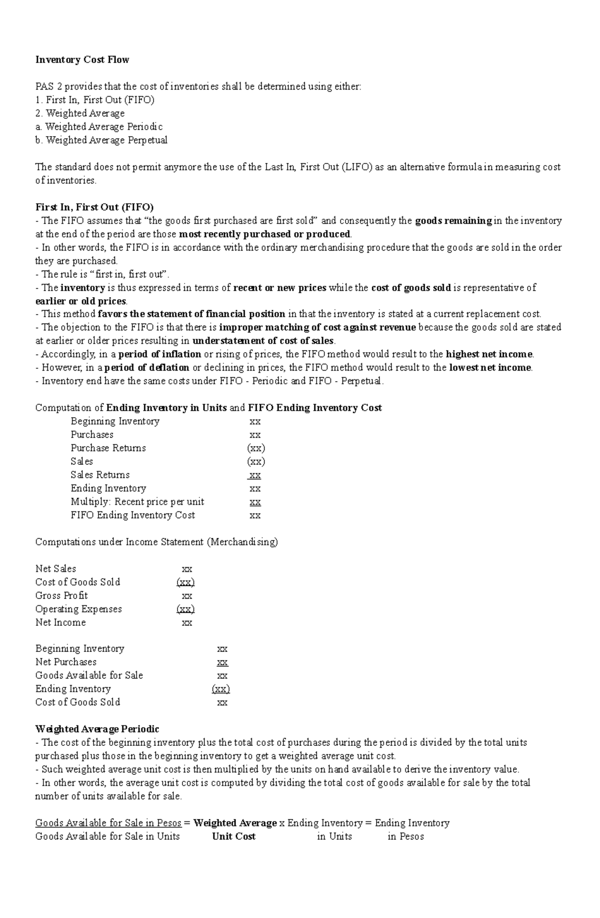 InventoryCostFlow IA1 Inventory Cost Flow PAS 2 provides that the