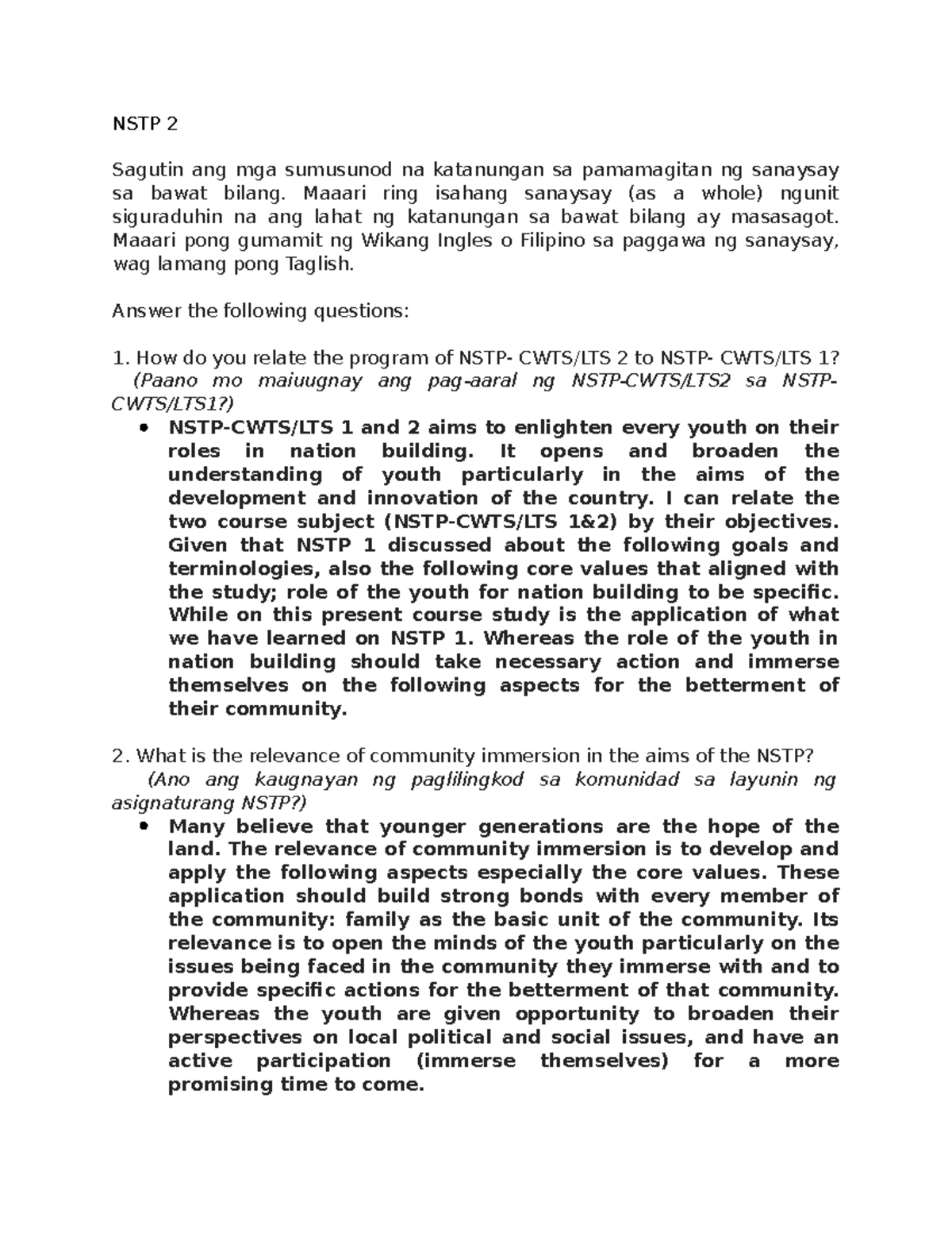 Nstp 2 Lecture Notes 2 National Service Training Program 1 Pangsu Nstp 2 Lecture Notes 2 National Service Training Program 1 Pangsu