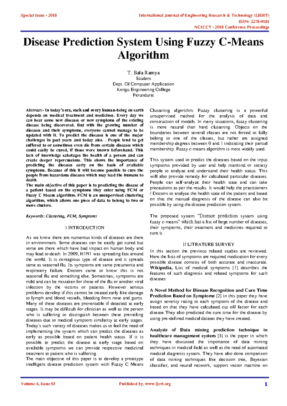 Disease Prediction System Using Fuzzy C-Means Algorithm - Bala Ramya ...