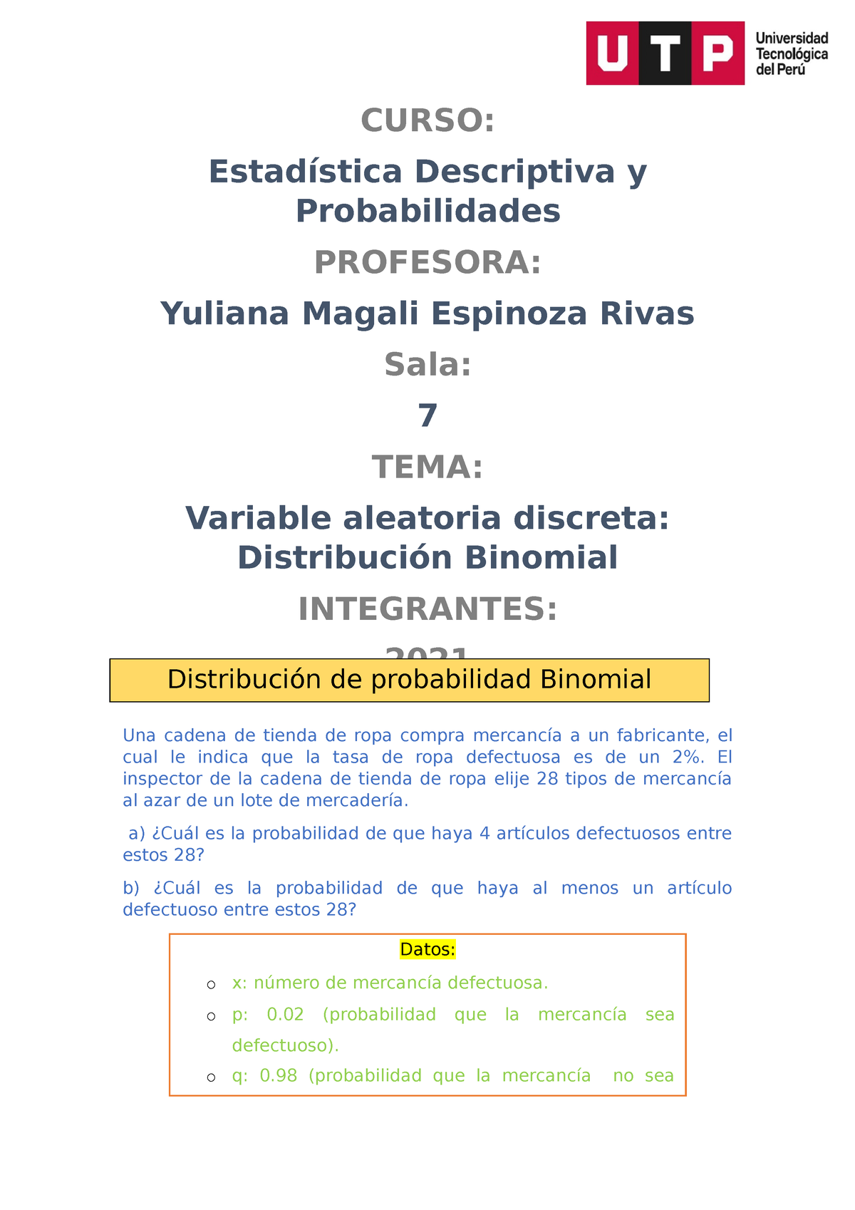 Ejercicios Semana 10 Estadistica - CURSO: Estadística Descriptiva Y ...