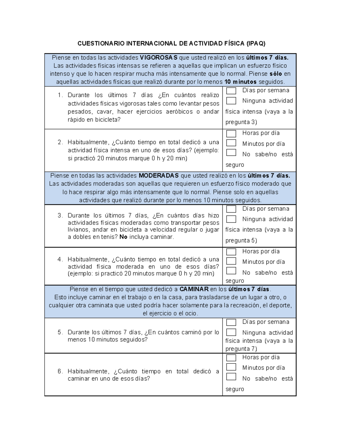 IPAQ - apunte - CUESTIONARIO INTERNACIONAL DE ACTIVIDAD FÍSICA (IPAQ ...