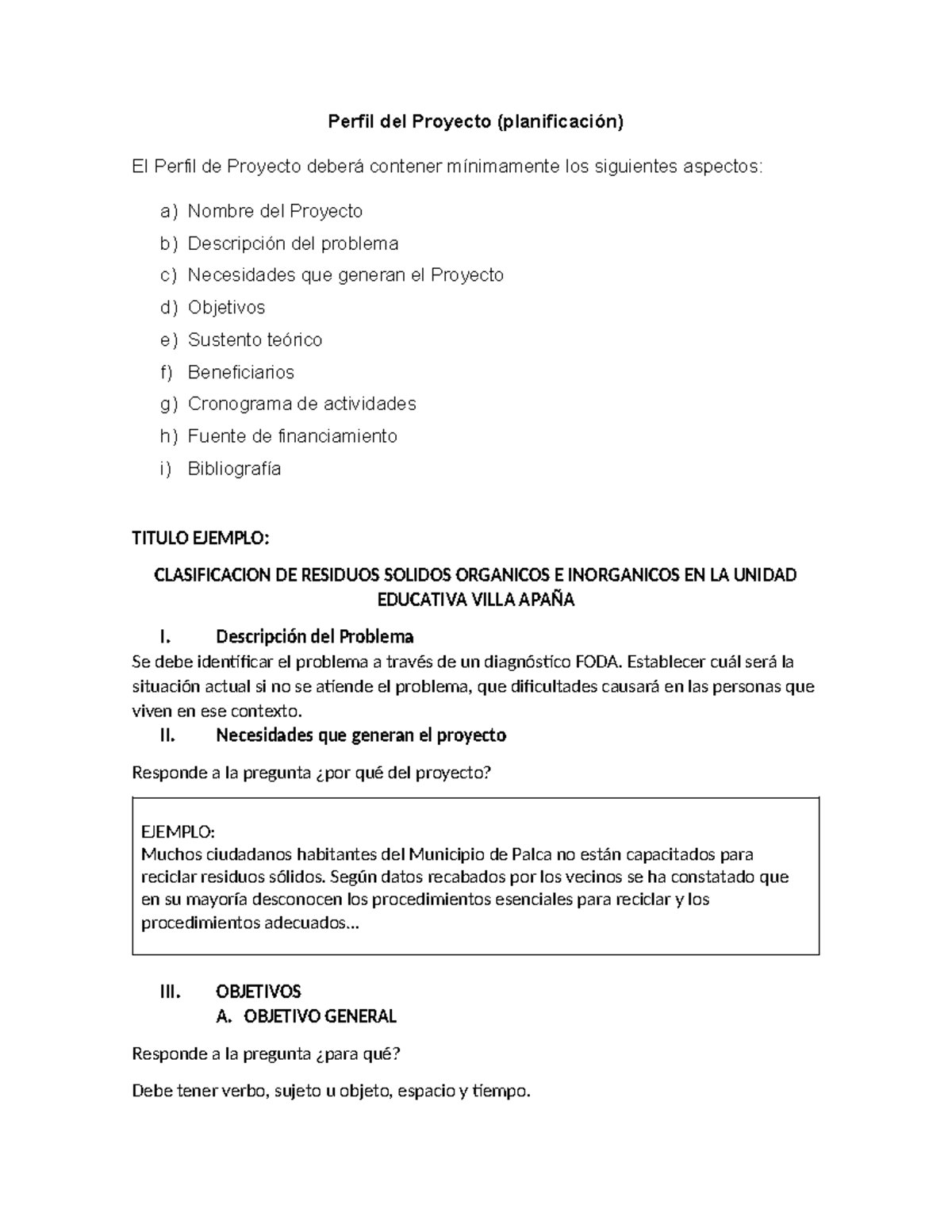Orientacion para hacer el Perfil del Proyecto - Perfil del Proyecto ...