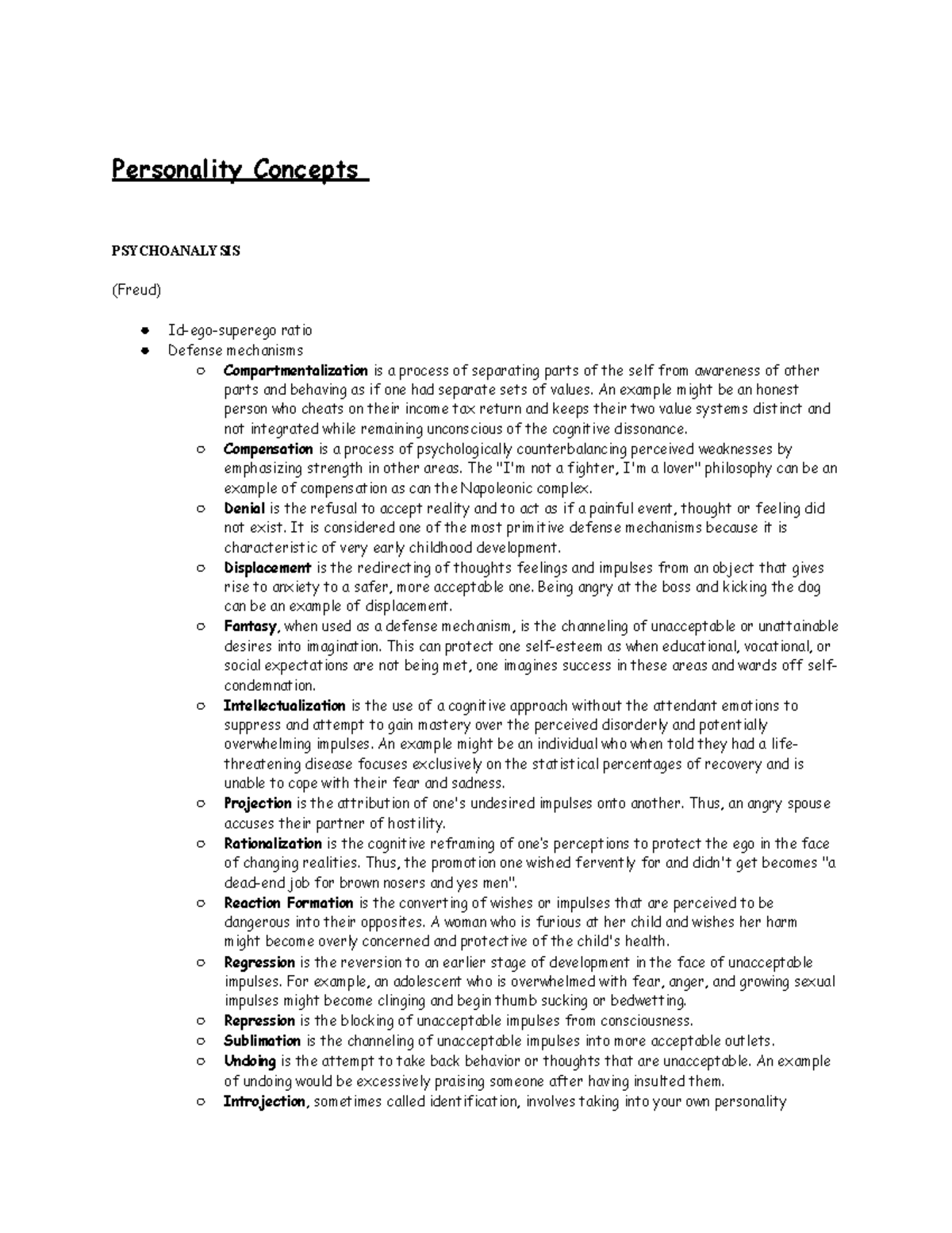 Personality Concepts- a summary of theories by Freud, Adler, Jung ...