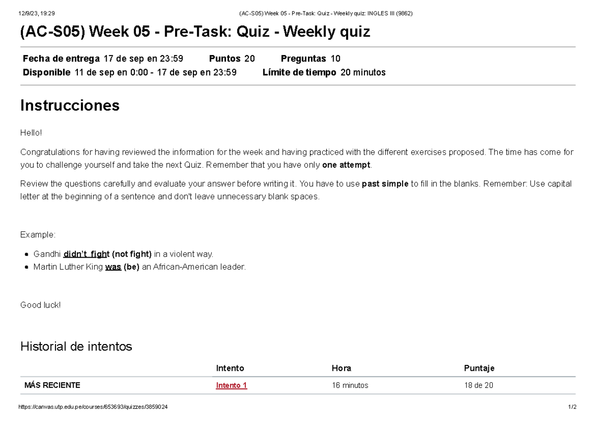 (AC-S05) Week 05 - Pre-Task Quiz - Weekly quiz Ingles III (9862) - 12/9 ...