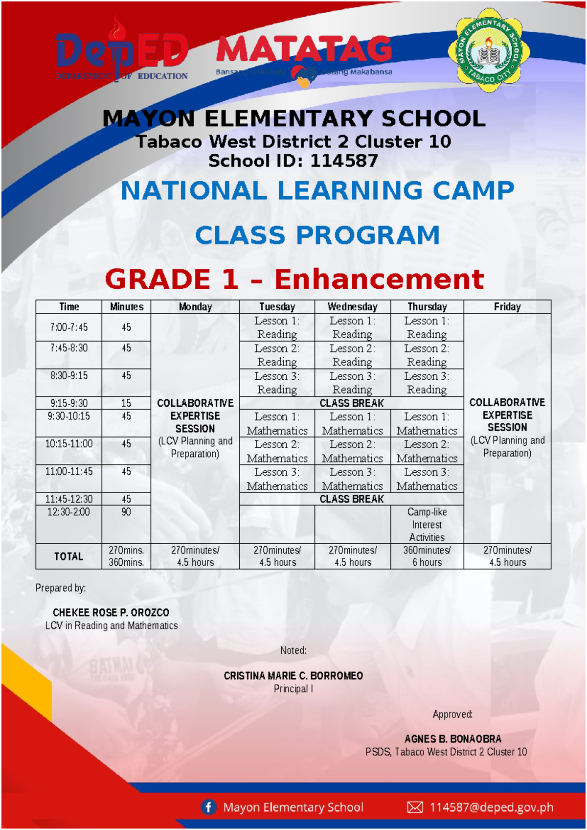 NLC Class Program - NLC - MAYON ELEMENTARY SCHOOL Tabaco West District ...