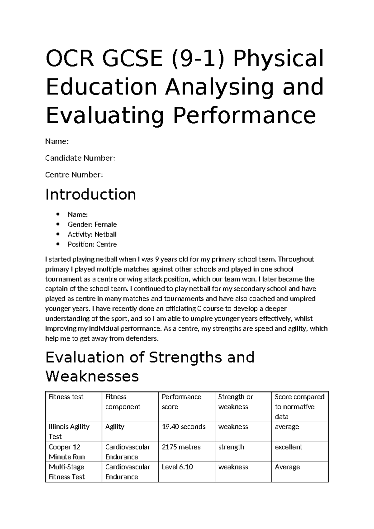 examples of pe coursework