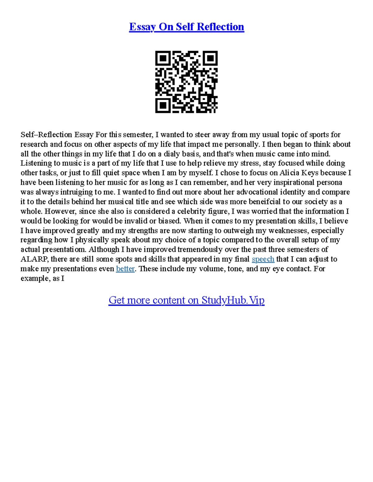 Self Reflection Essay - Essay On Self Reflection Self–reflection Essay 