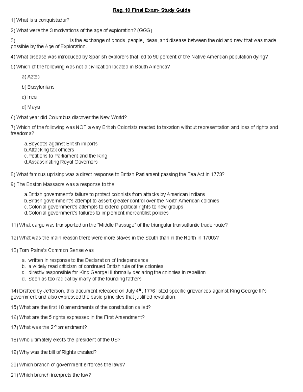 Apush+Final+Exam+Study+Guide+2024 - Reg. 10 Final Exam- Study Guide 1 ...