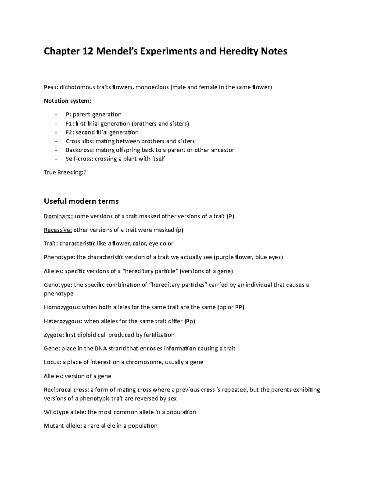 Chapter 12 Mendels Experiments And Heredity Notes Chapter 12 Mendels Experiments And 2838