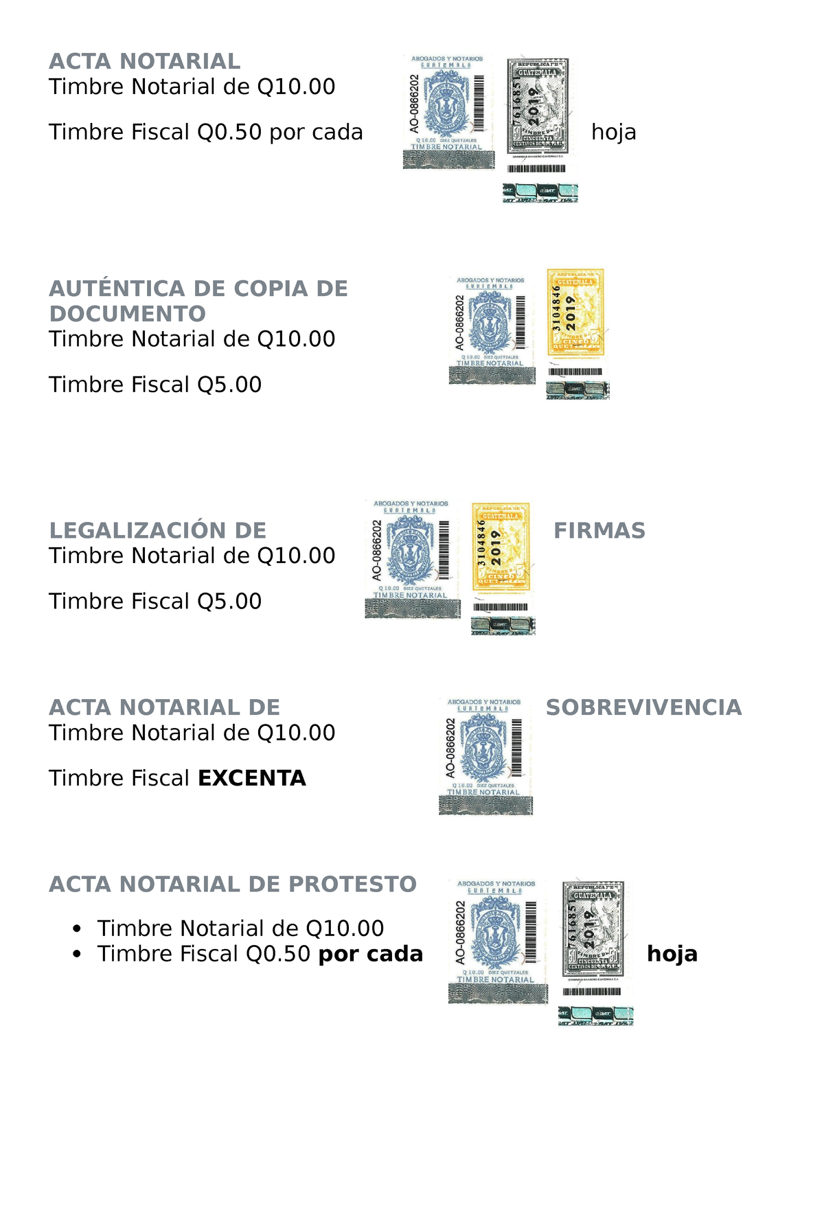 Uso De Los Timbres Notariales Y Fiscales Acta Notarial Timbre