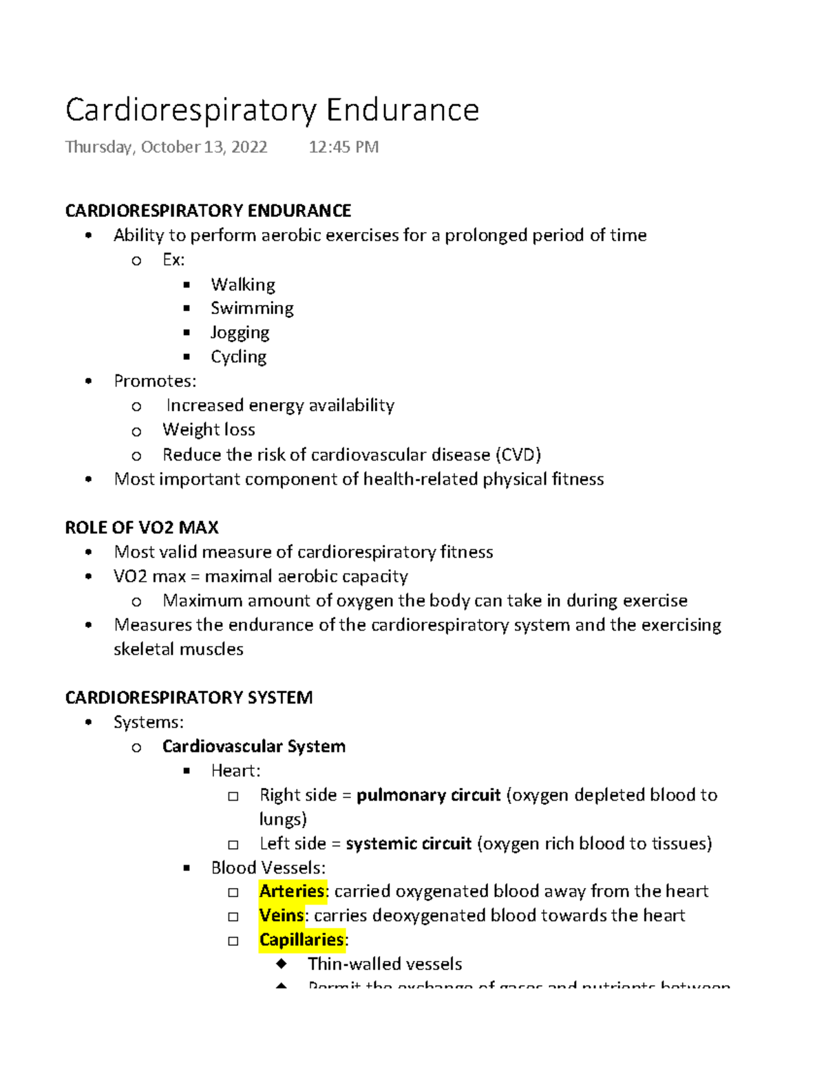 Cardiorespiratory Endurance Cardiorespiratory Endurance Ability To