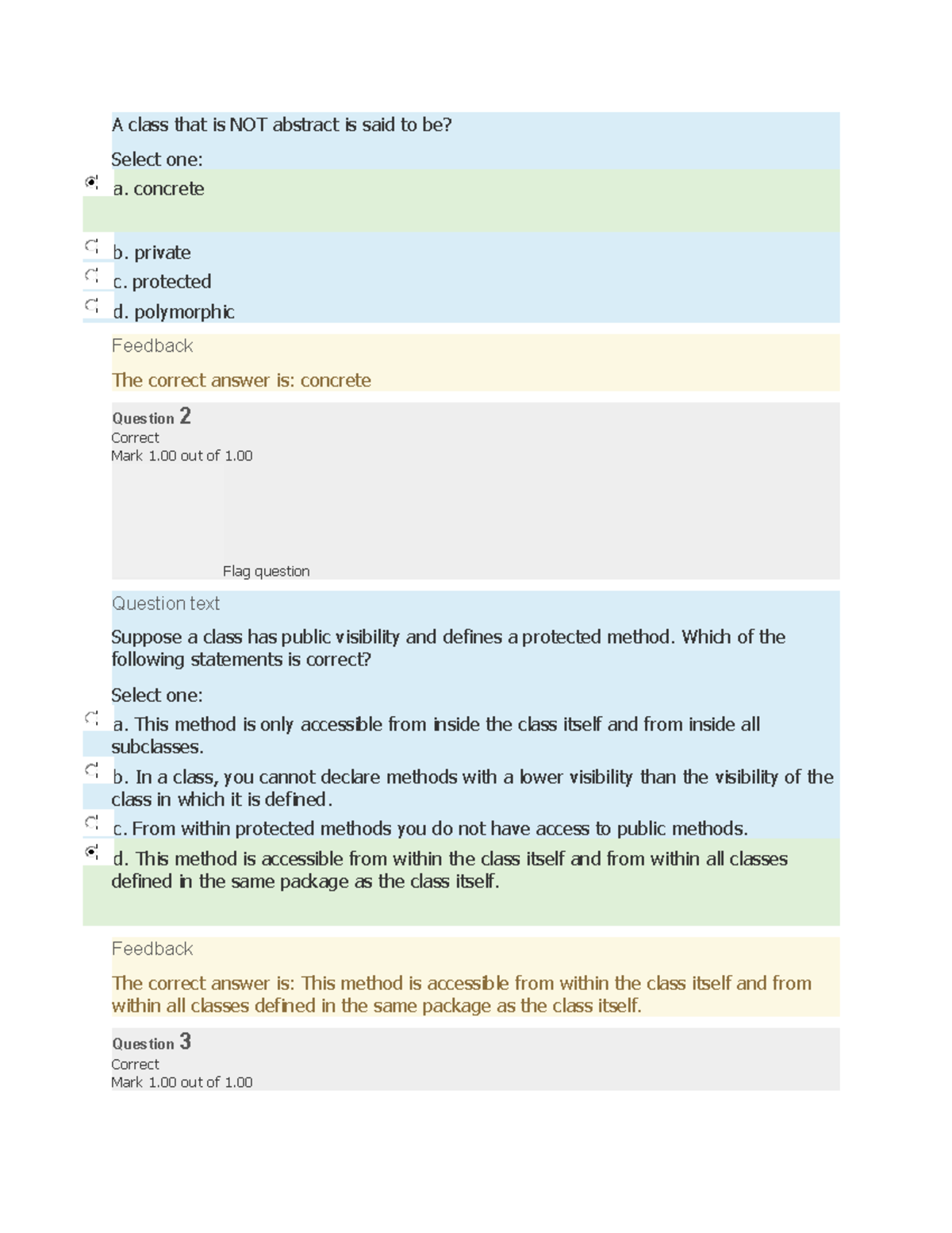 SELF QUIZ UNIT 6 CS1102 - A Class That Is NOT Abstract Is Said To Be ...