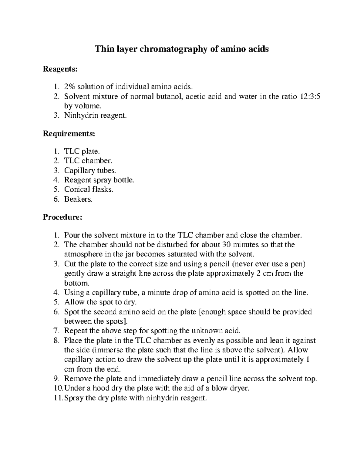 5. Thin layer chromatography of amino acids Thin layer chromatography