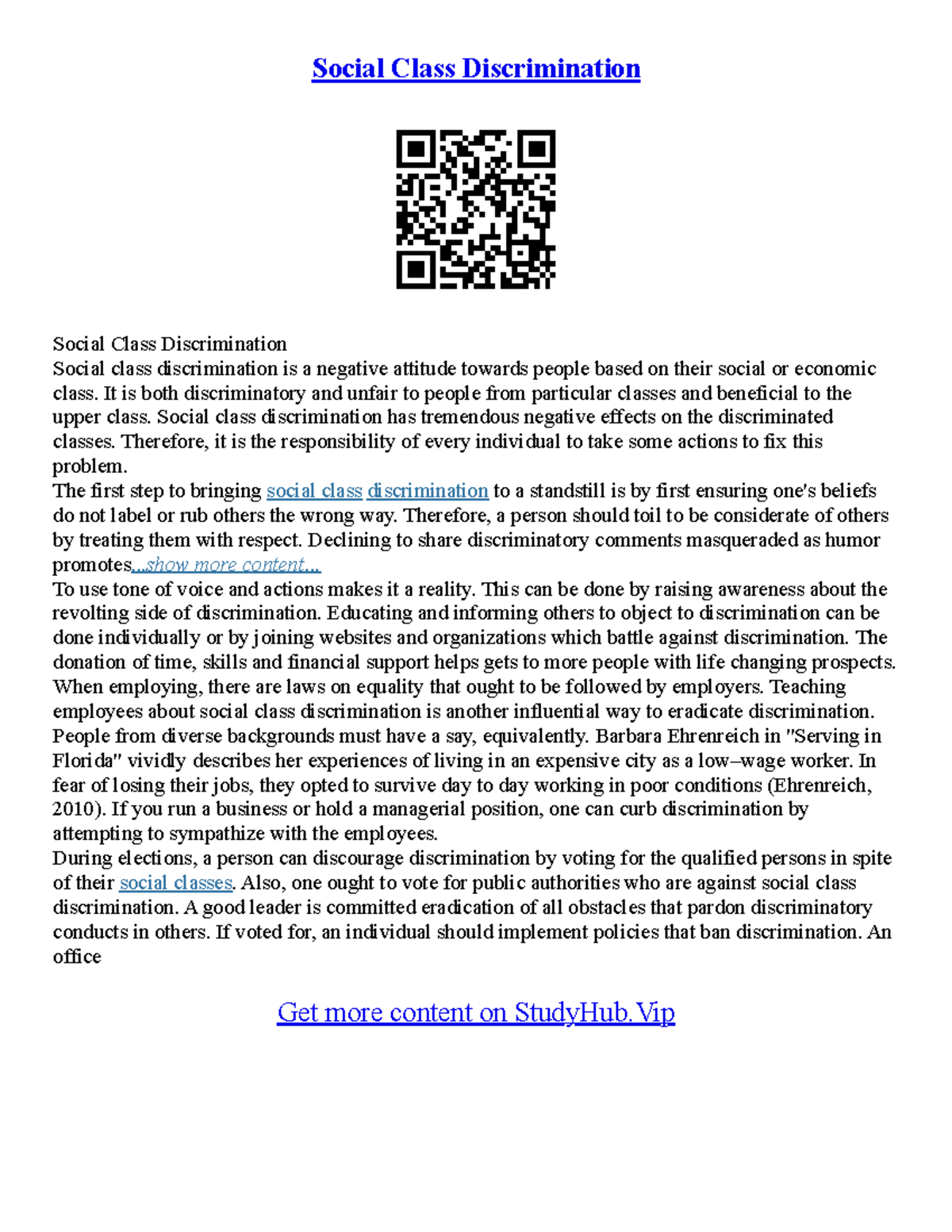 Format Of Essays Social Class Discrimination Social Class