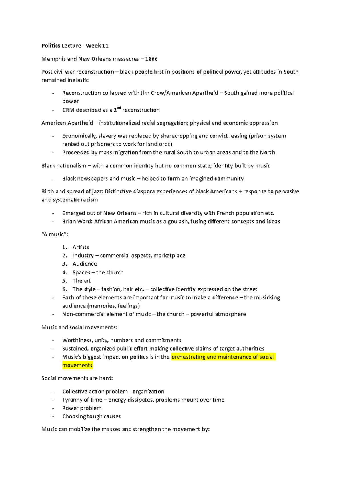 GOVT1661 lecture notes week 11 + 12 - Politics Lecture - Week 11 ...