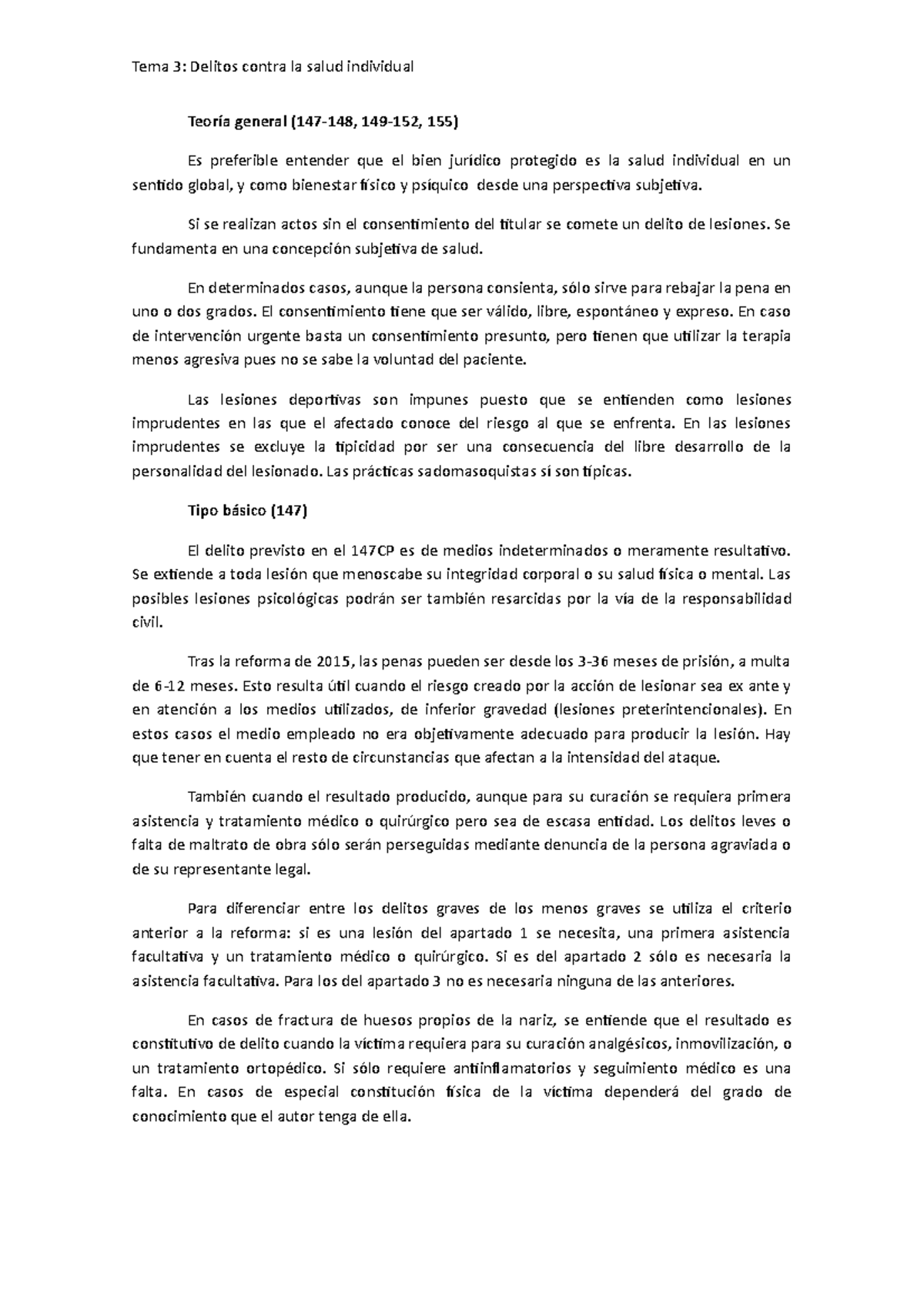 Tema 3 - Delitos Contra La Salud Individual - Tema 3: Delitos Contra La ...